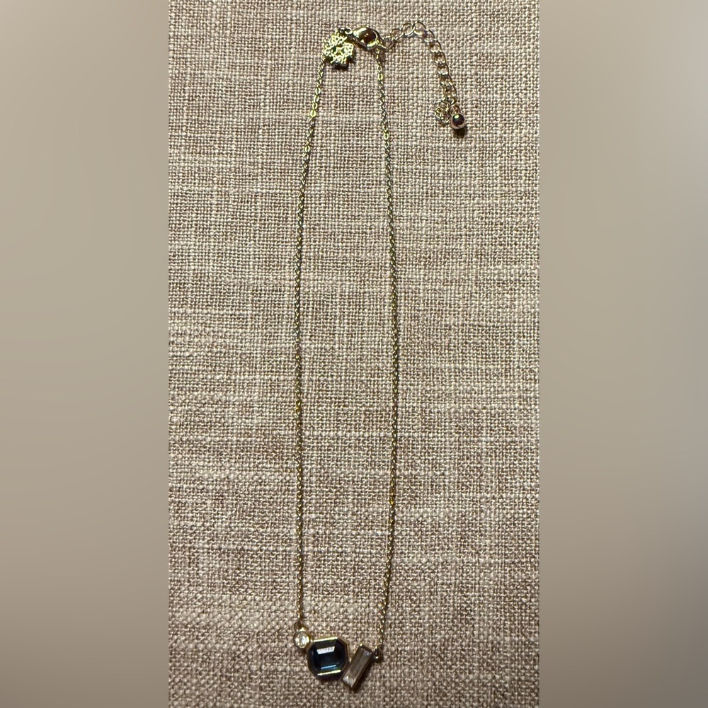 White House Black Market Gold Necklace with Navy “Officer Blue” Stone Accent.